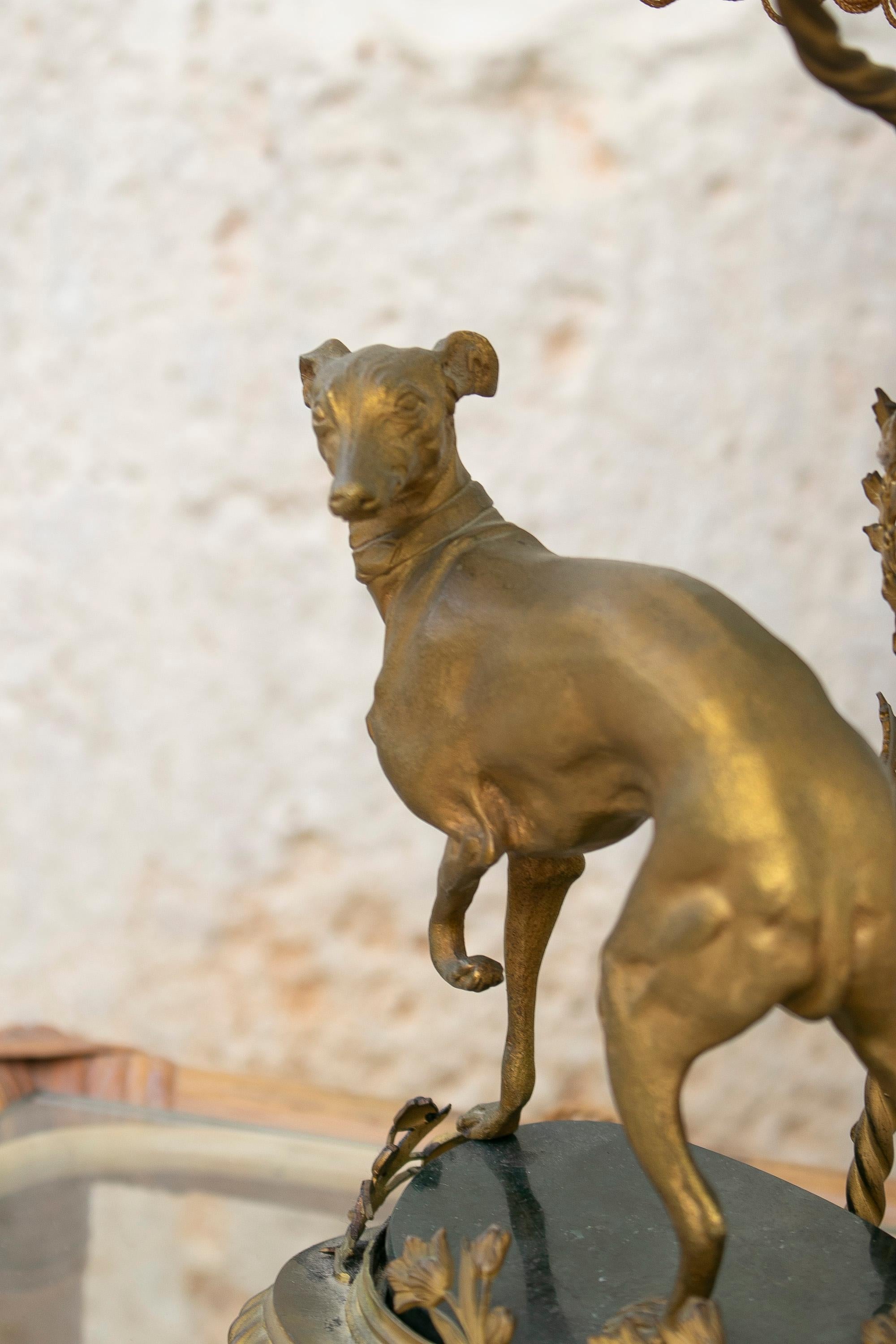 19th Century French Table Lamp with Dog in Gilded Bronze with Marble Base For Sale 8