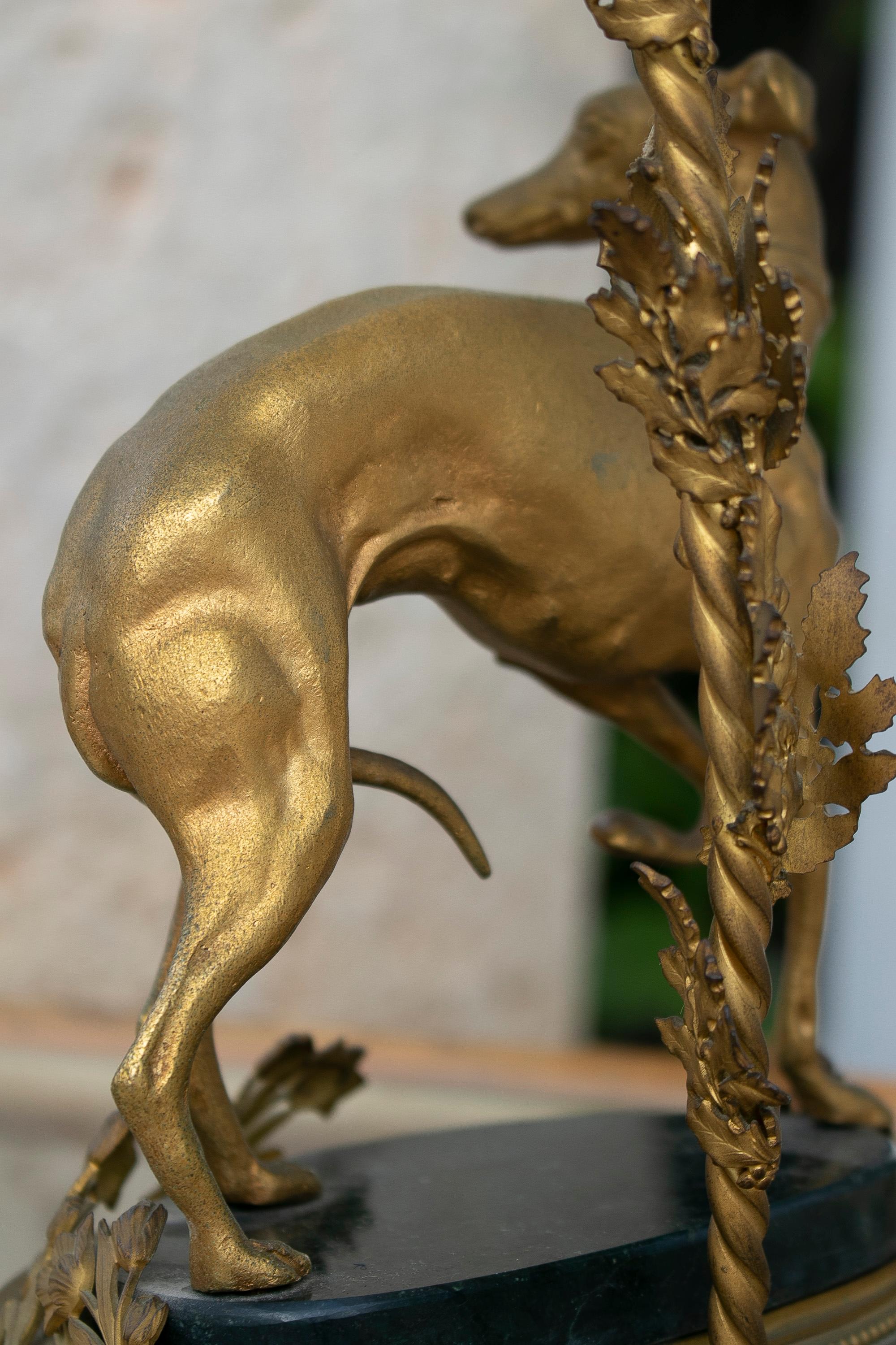 19th Century French Table Lamp with Dog in Gilded Bronze with Marble Base For Sale 12