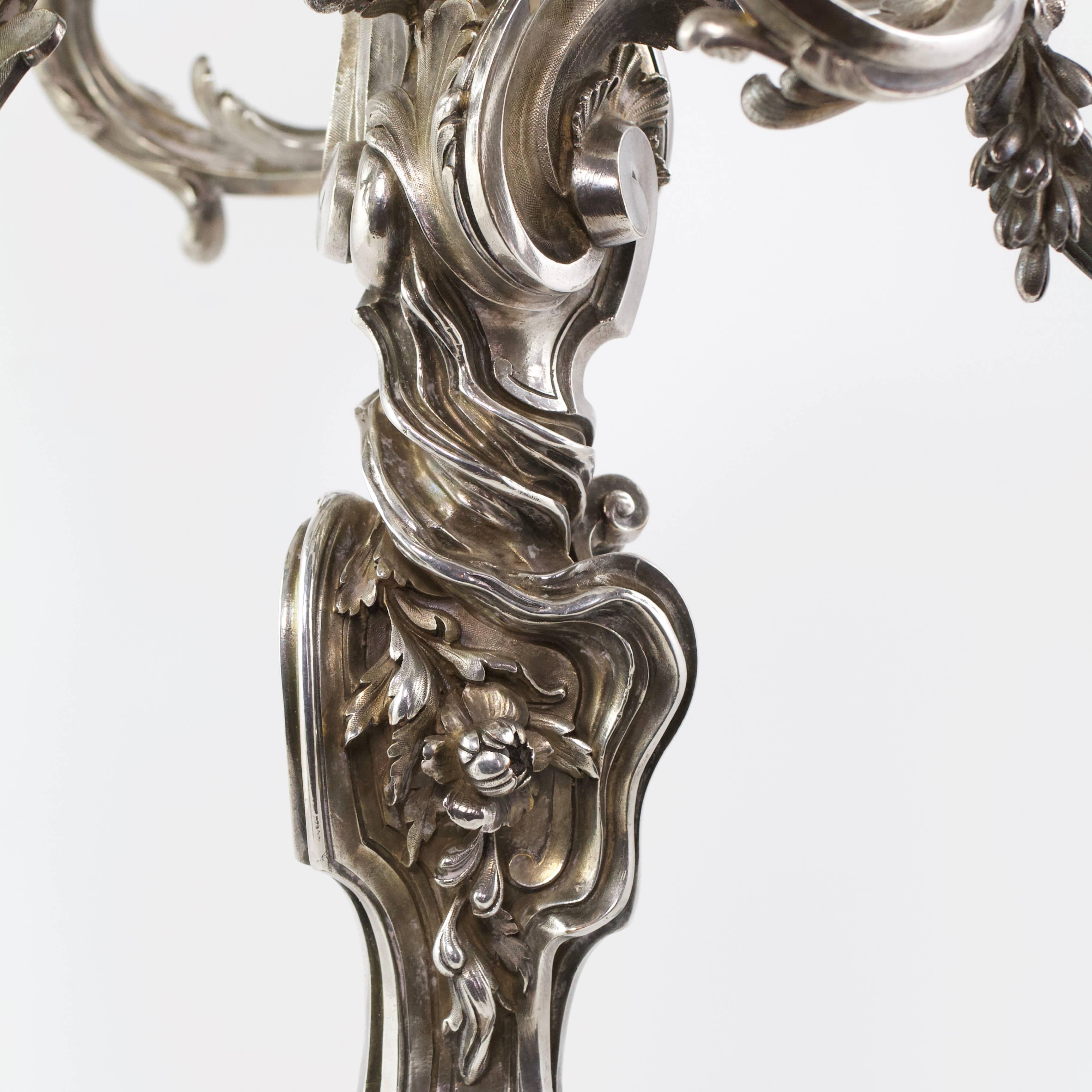 19th Century Froment-Meurice Bronze and Silver Pair of Candelabras from Paris For Sale 3