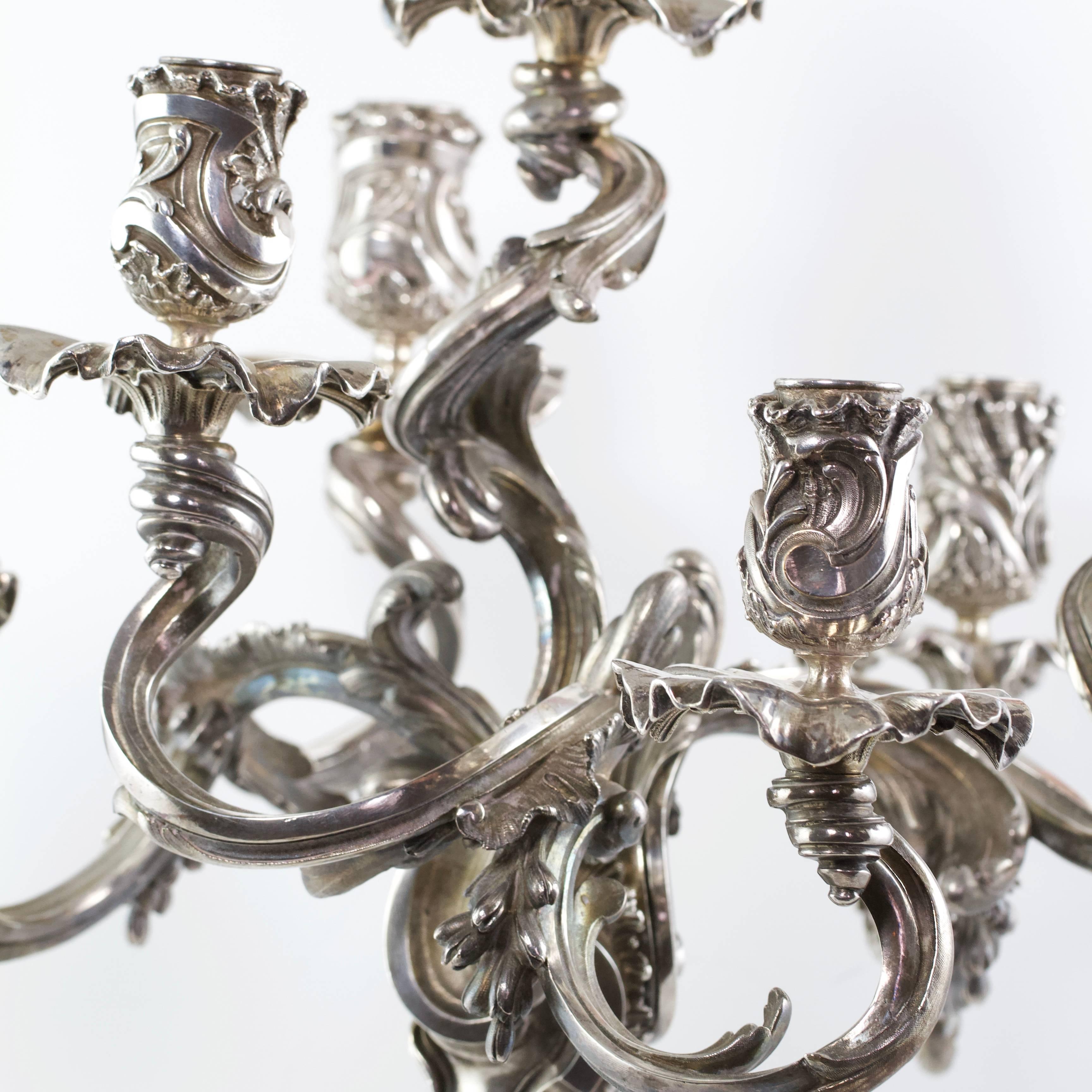 19th Century Froment-Meurice Bronze and Silver Pair of Candelabras from Paris For Sale 4