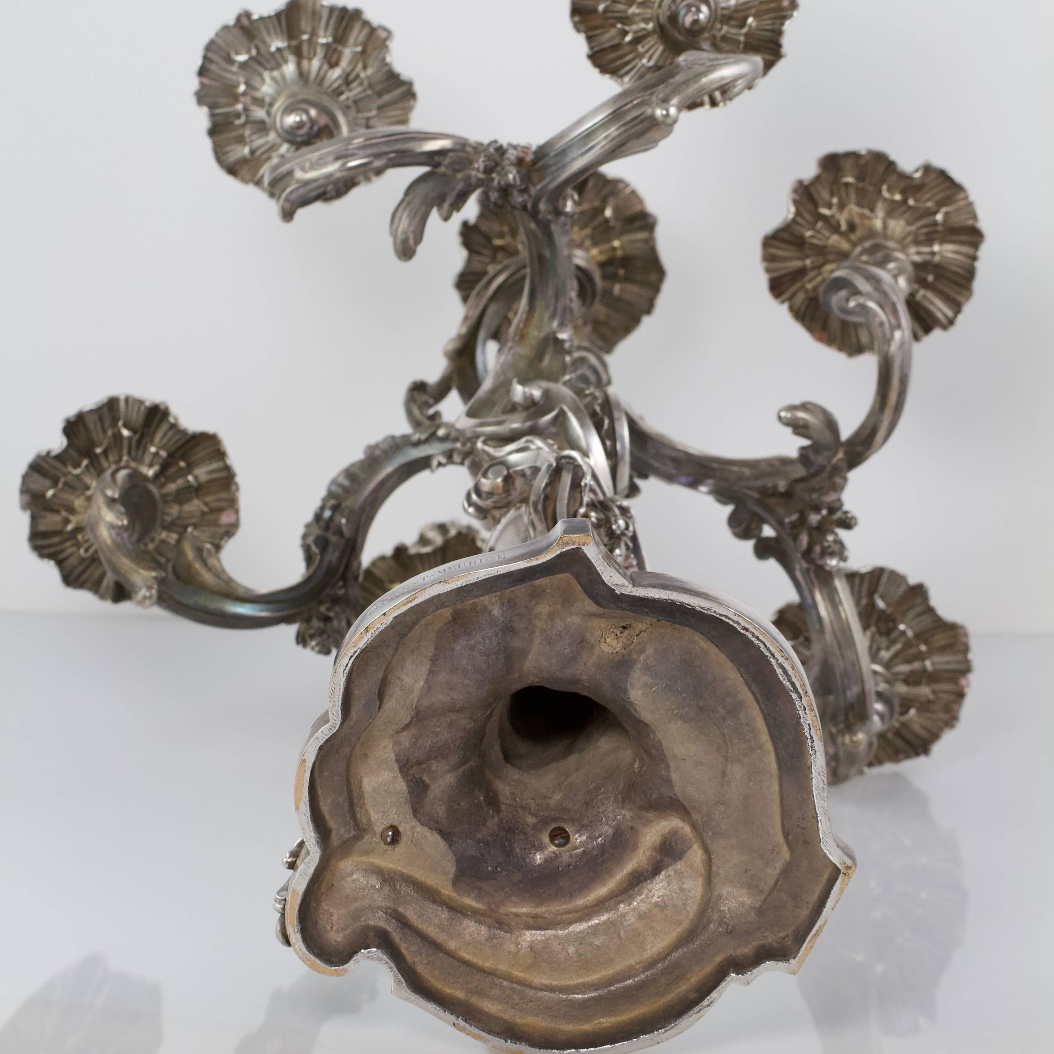19th Century Froment-Meurice Bronze and Silver Pair of Candelabras from Paris For Sale 13