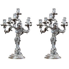 19th Century Froment-Meurice Bronze and Silver Pair of Candelabras from Paris