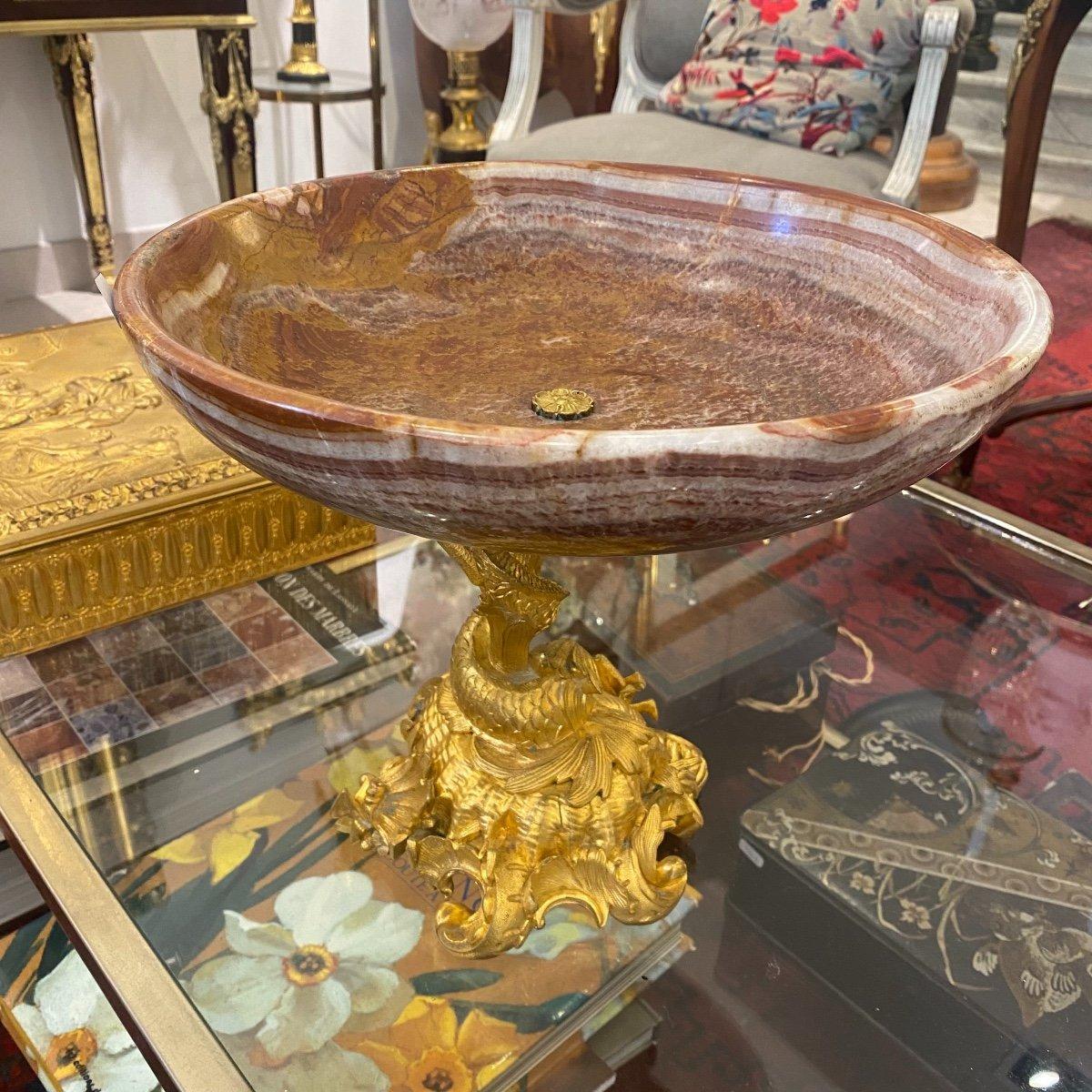 19th Century Fruit Bowl with a Koi Fish Base in Gilt Bronze and Marble For Sale 5