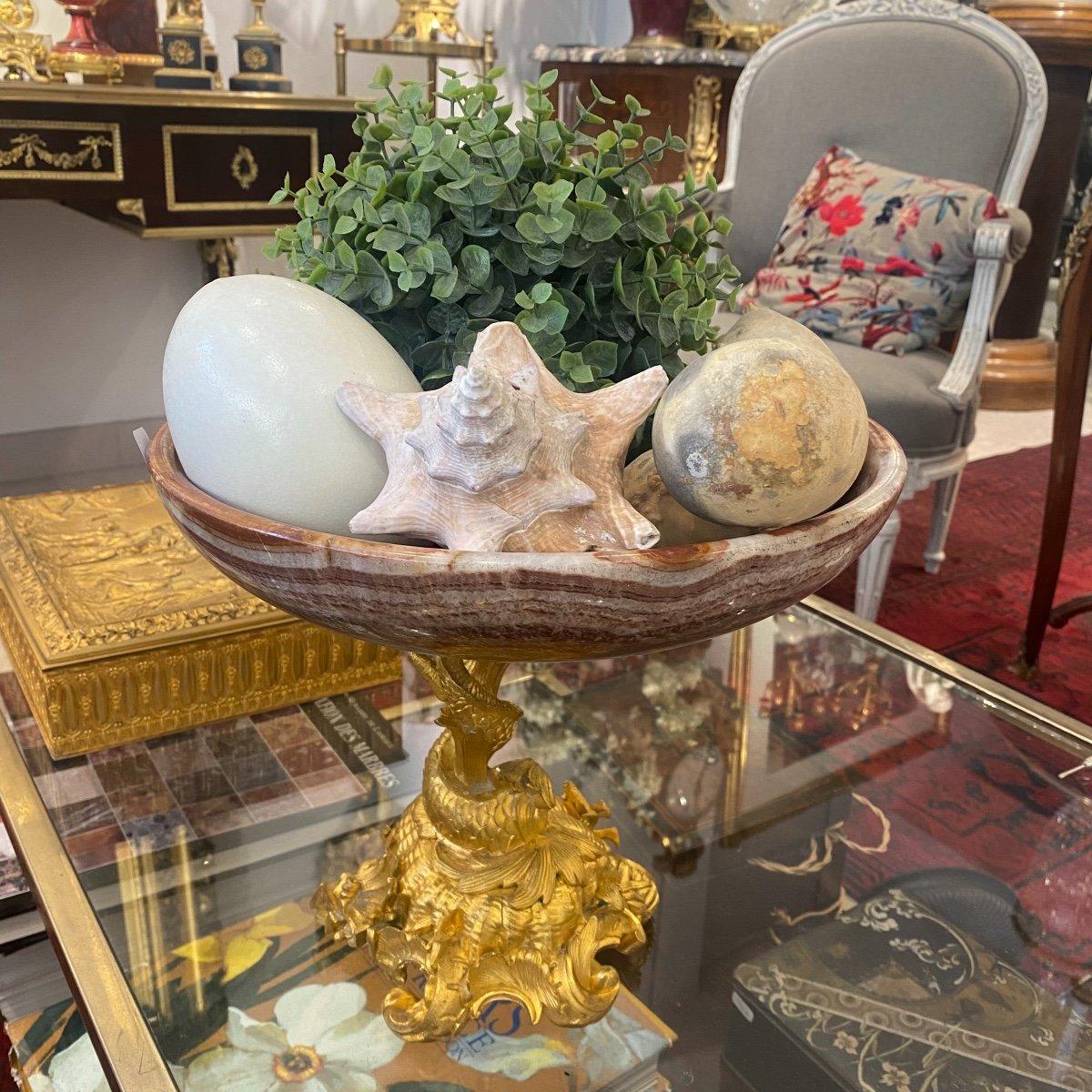 19th Century Fruit Bowl with a Koi Fish Base in Gilt Bronze and Marble For Sale 6