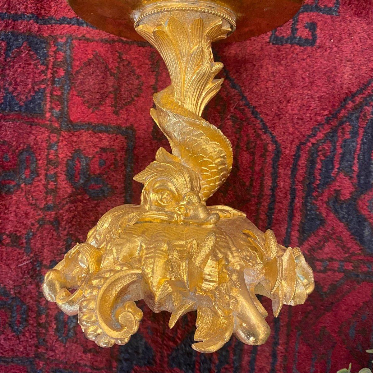 19th Century Fruit Bowl with a Koi Fish Base in Gilt Bronze and Marble In Good Condition For Sale In NICE, FR