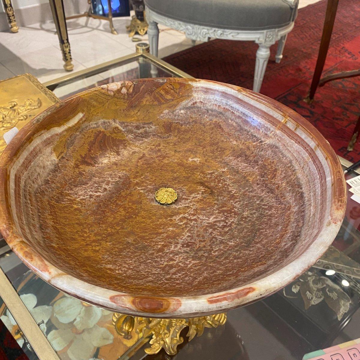 19th Century Fruit Bowl with a Koi Fish Base in Gilt Bronze and Marble For Sale 1