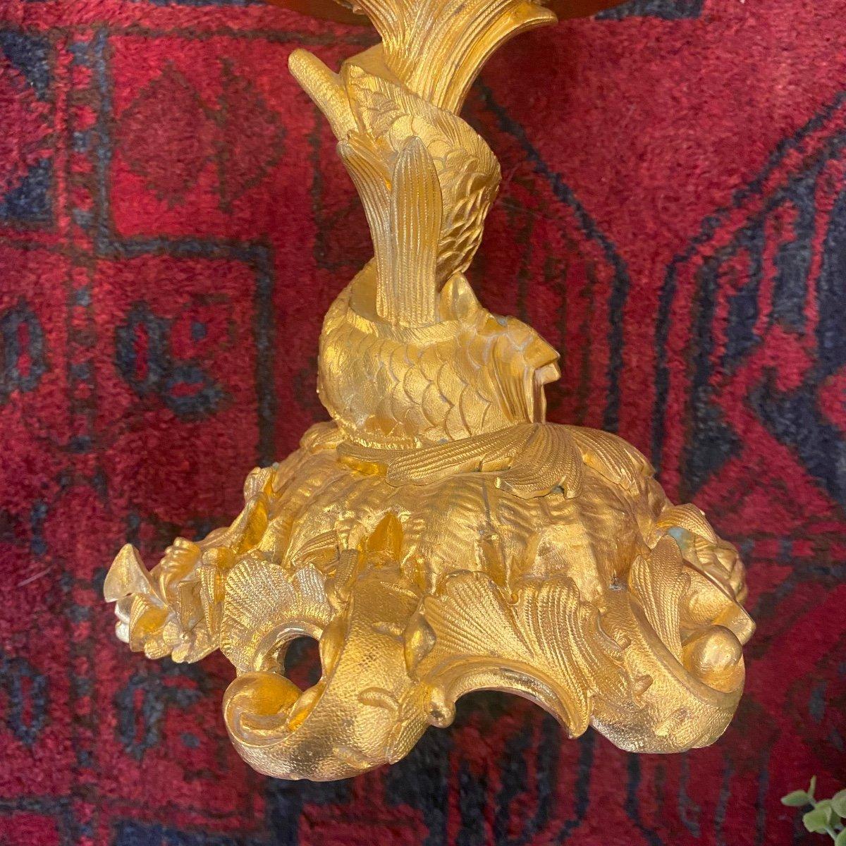 19th Century Fruit Bowl with a Koi Fish Base in Gilt Bronze and Marble For Sale 2