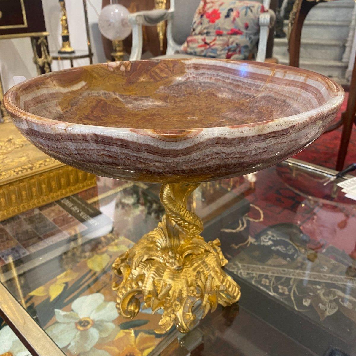 19th Century Fruit Bowl with a Koi Fish Base in Gilt Bronze and Marble For Sale 3