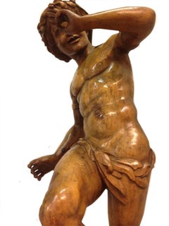 19th C. Large Fruit Wooden Statues of young Bacchus the God of wine, 1.40 cm