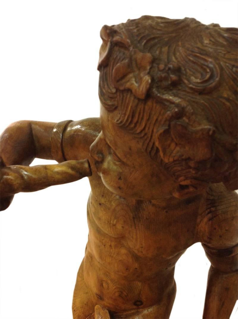 Hand-Carved 19th C. Large Fruit Wooden Statues of young Bacchus the God of wine, 1.40 cm For Sale