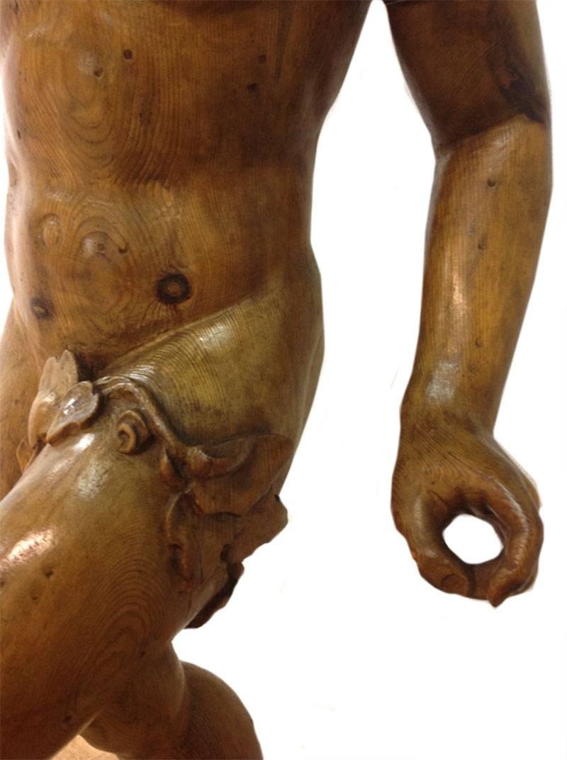 19th C. Large Fruit Wooden Statues of young Bacchus the God of wine, 1.40 cm In Good Condition For Sale In Delft, NL