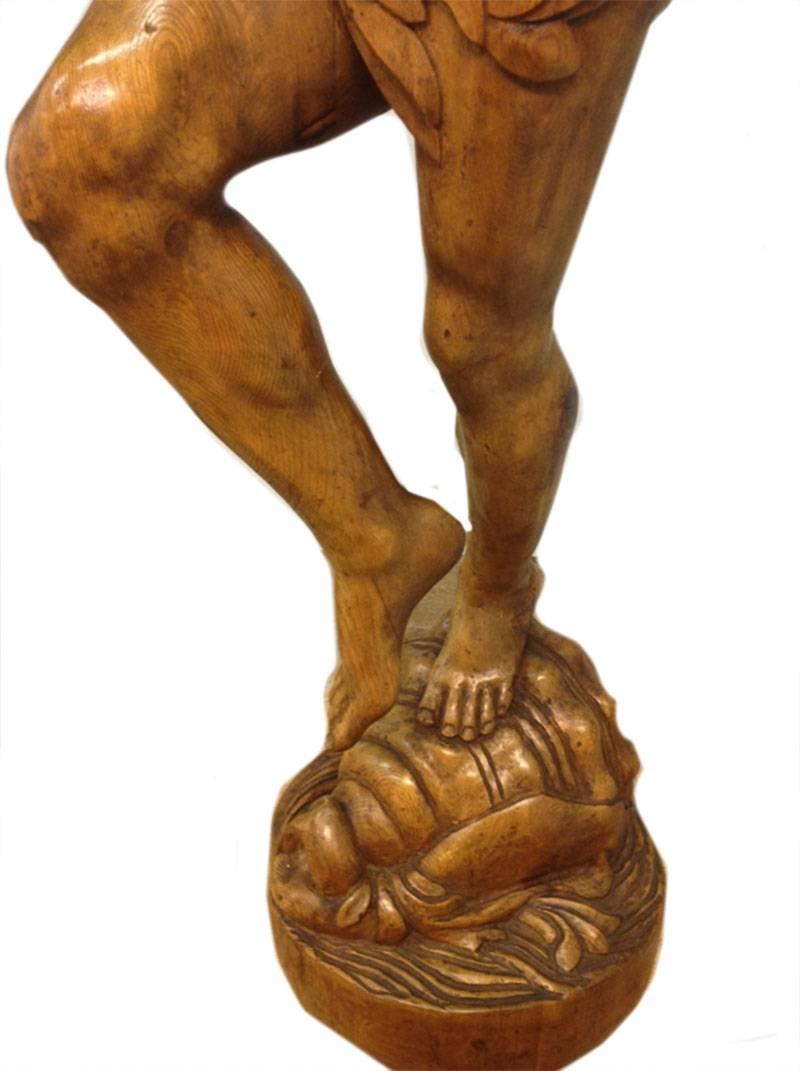 19th Century 19th C. Large Fruit Wooden Statues of young Bacchus the God of wine, 1.40 cm For Sale