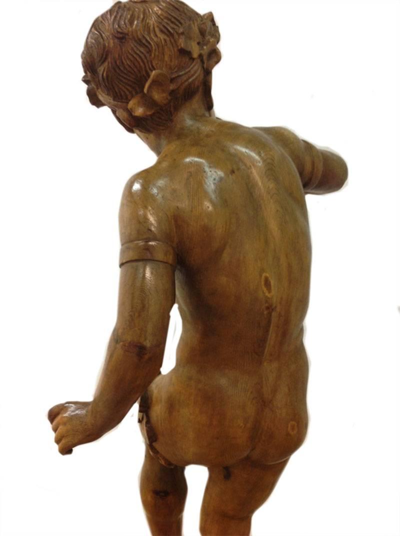 19th C. Large Fruit Wooden Statues of young Bacchus the God of wine, 1.40 cm For Sale 1