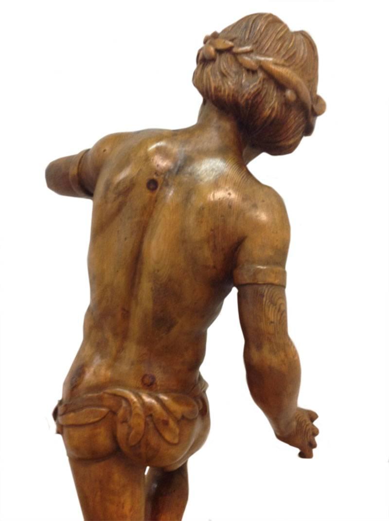 19th C. Large Fruit Wooden Statues of young Bacchus the God of wine, 1.40 cm For Sale 2