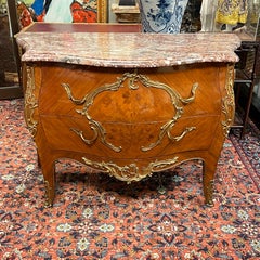 Kommode aus Obstholz und Marmor im Louis XV.-Stil des 19. Jahrhunderts