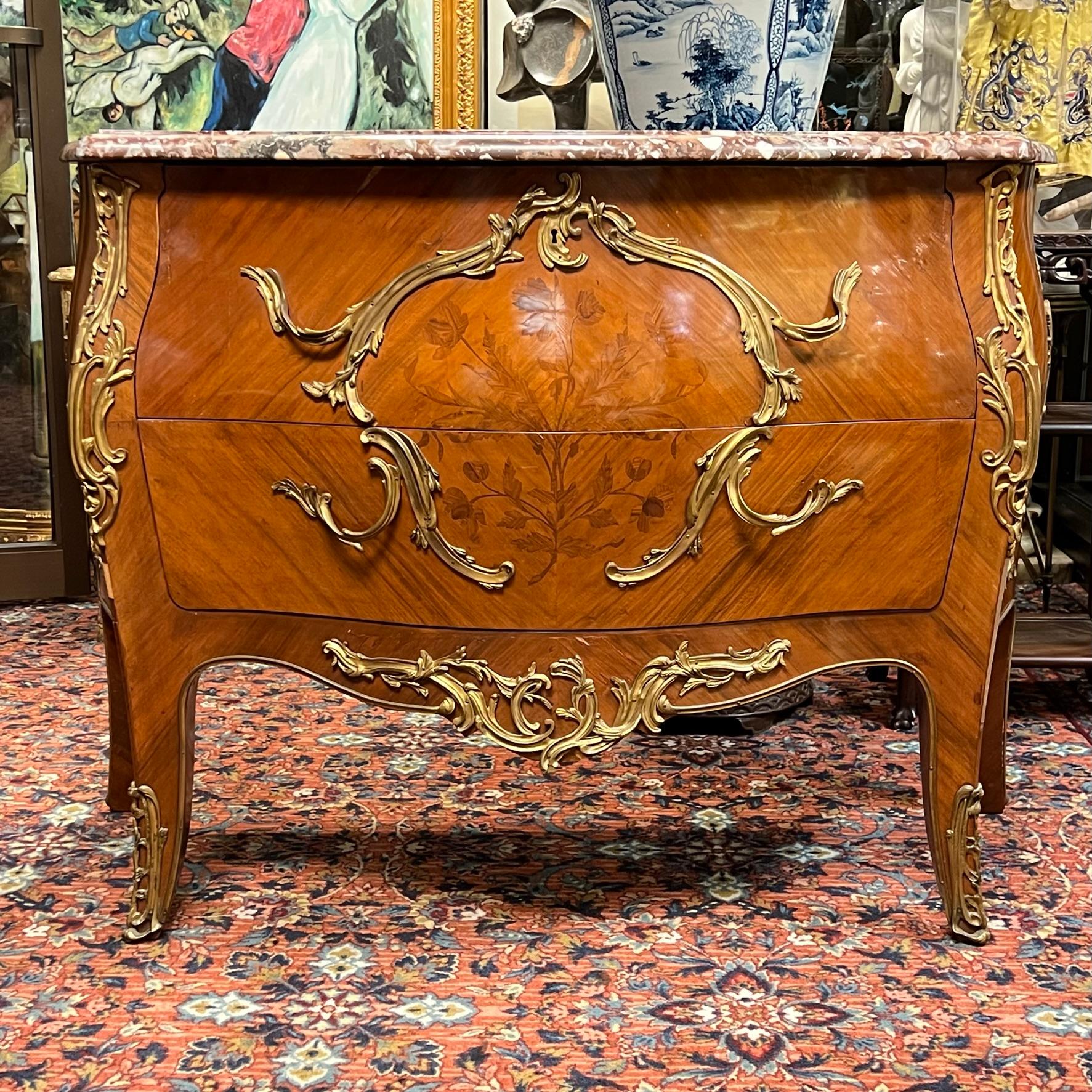 19th Century Fruitwood and Marble Commode in Louis XV Style In Good Condition For Sale In New York, NY