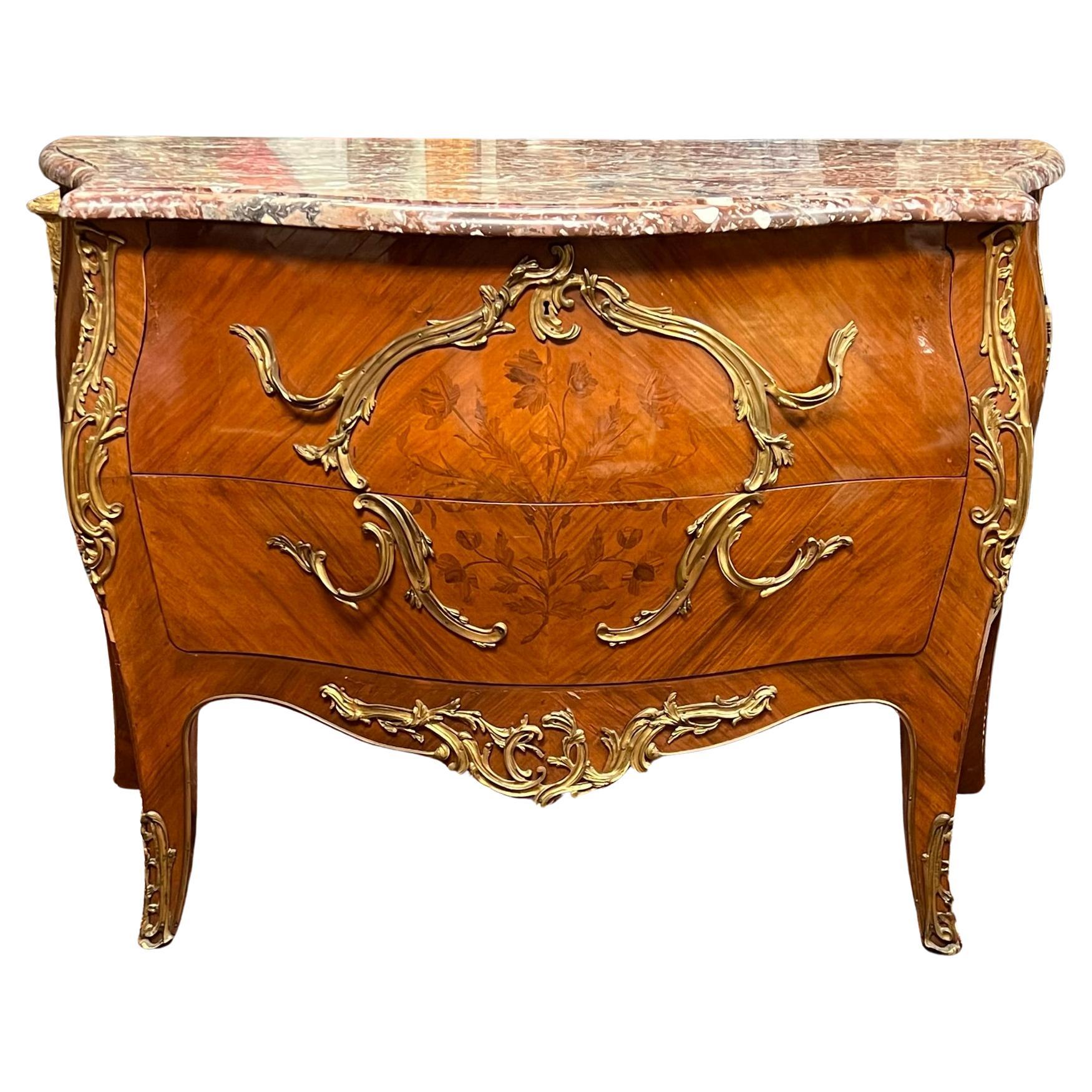 19th Century Fruitwood and Marble Commode in Louis XV Style For Sale