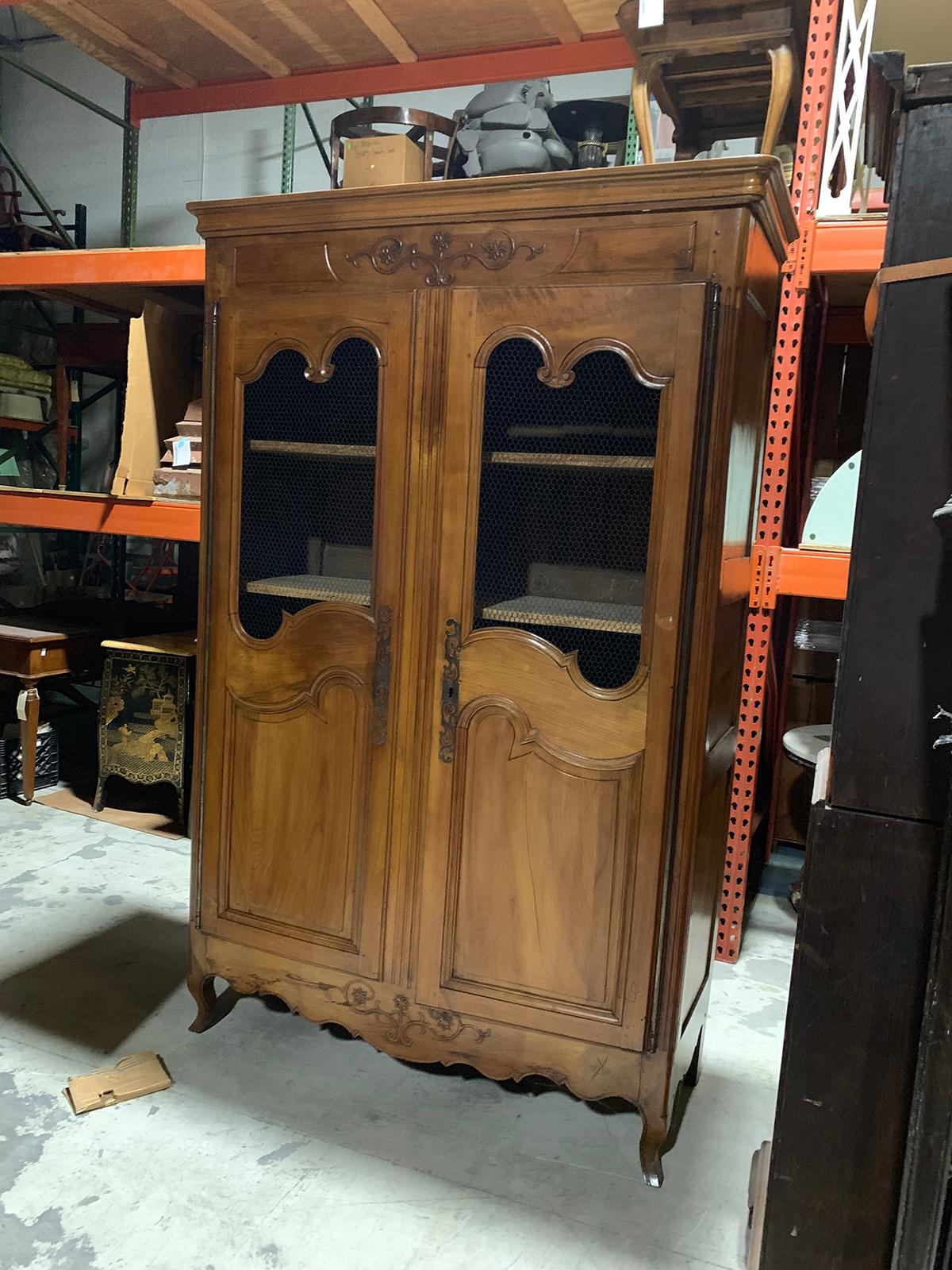 19th Century Fruitwood Armoire with Wire Doors In Good Condition In Atlanta, GA