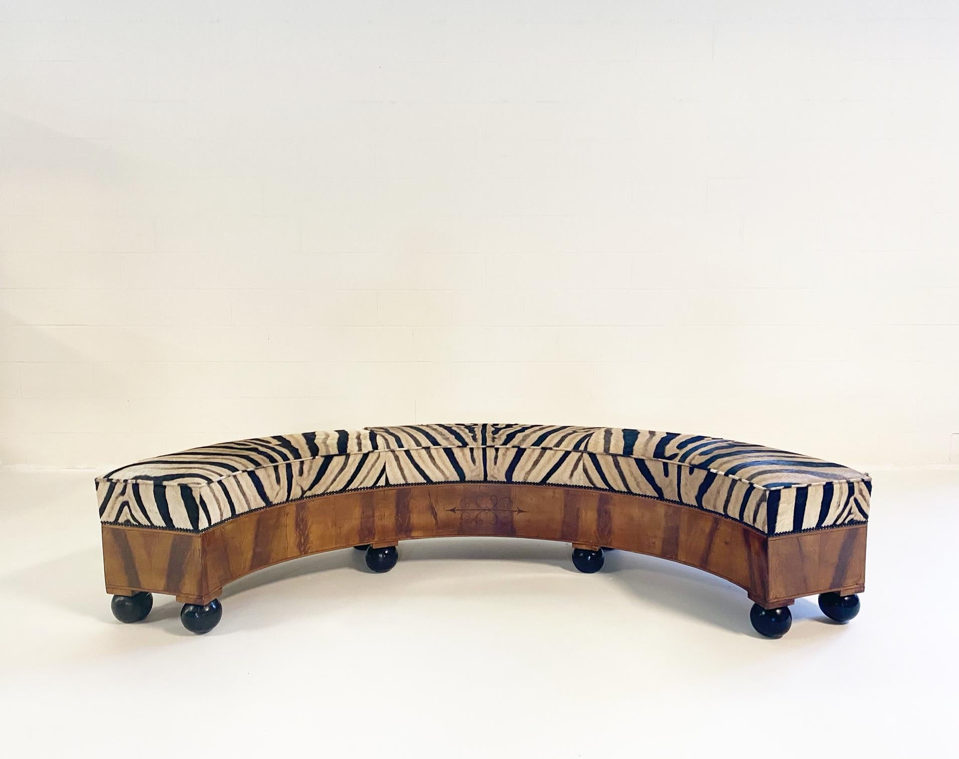 19th Century Fruitwood Banquette Restored in Zebra Hide 4