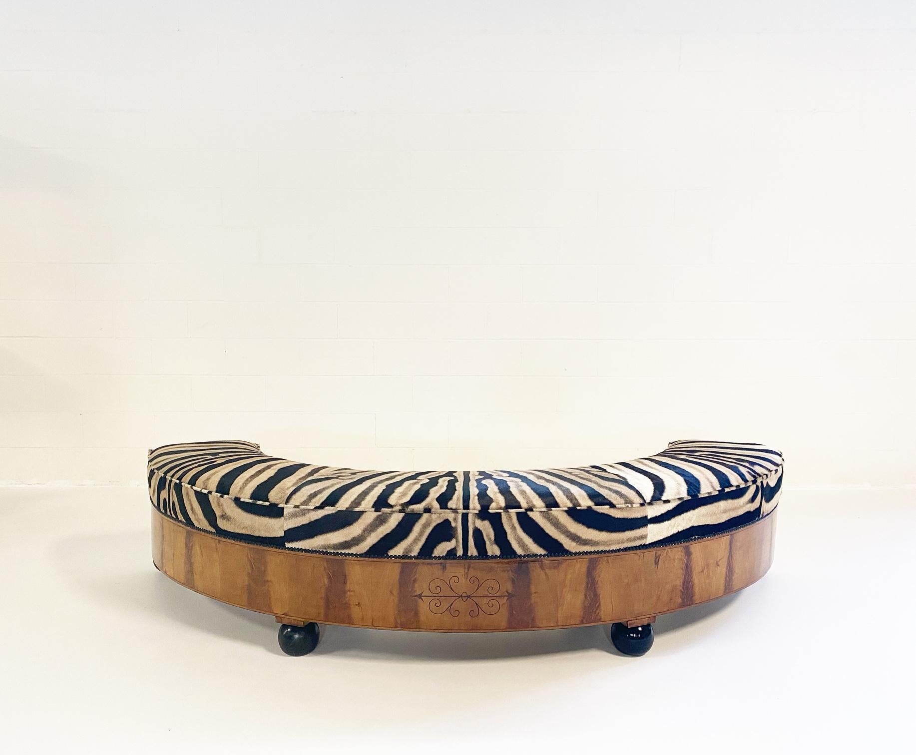 Austrian 19th Century Fruitwood Banquette Restored in Zebra Hide