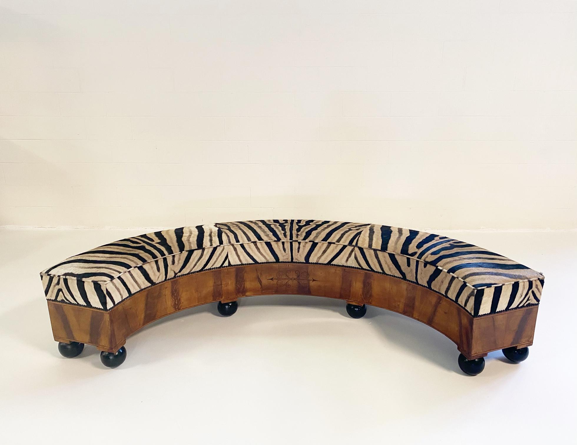 Early 19th Century 19th Century Fruitwood Banquette Restored in Zebra Hide
