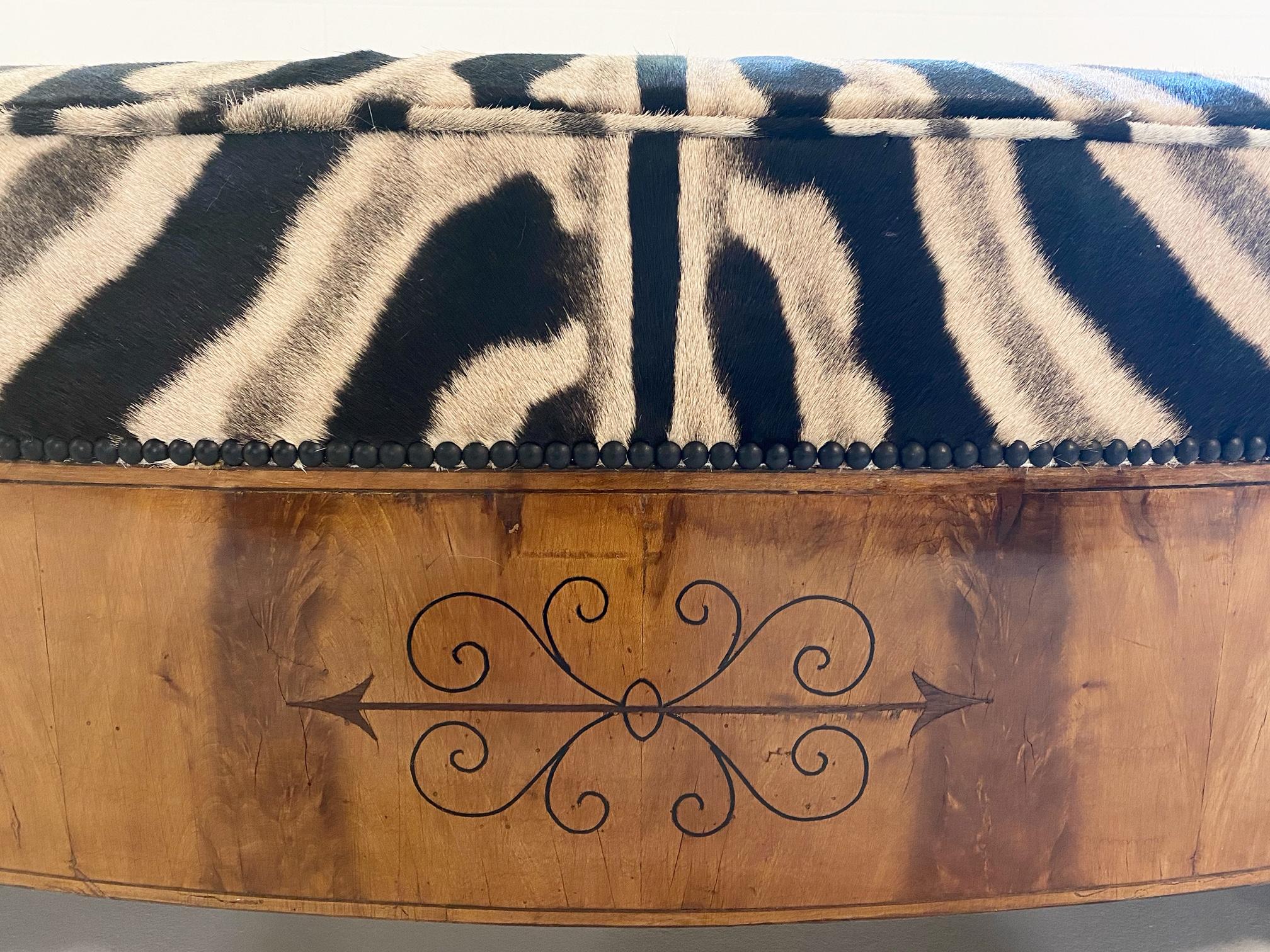 19th Century Fruitwood Banquette Restored in Zebra Hide 1