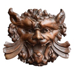 Antique 19th Century Fruitwood Greenman Fragment