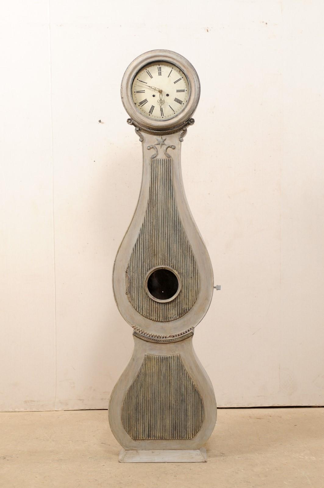 19th Century Fryksdahl Painted and Carved Wooden Floor Clock, Sweden For Sale 2