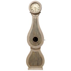 Antique 19th Century Fryksdahl Painted and Carved Wooden Floor Clock, Sweden