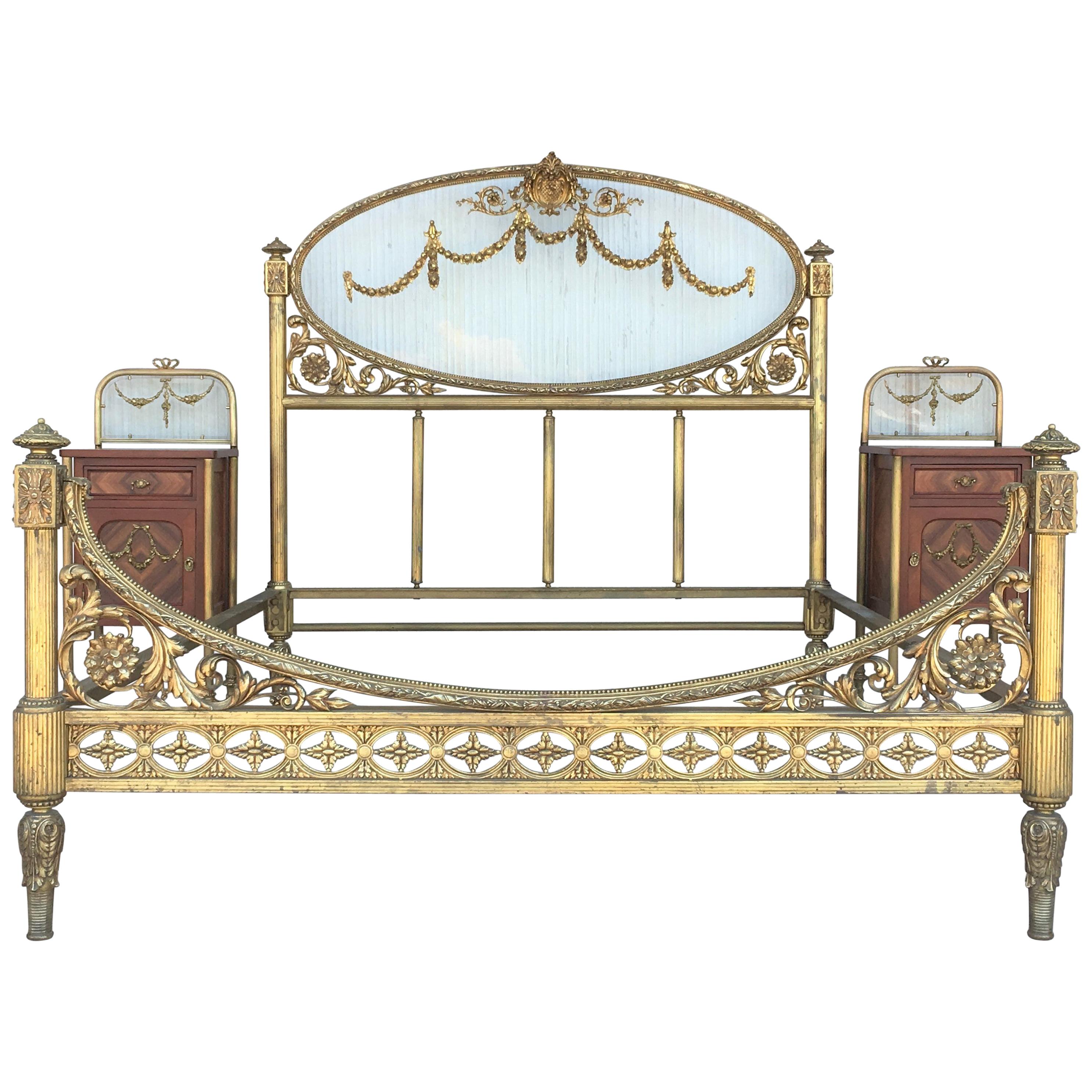 19th Century Full Bedroom Set French Belle Époque Bronze Iron Brass and Glass