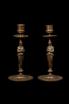 19th Century Full Body Greek Revival Caryatid Candlestick, Pair