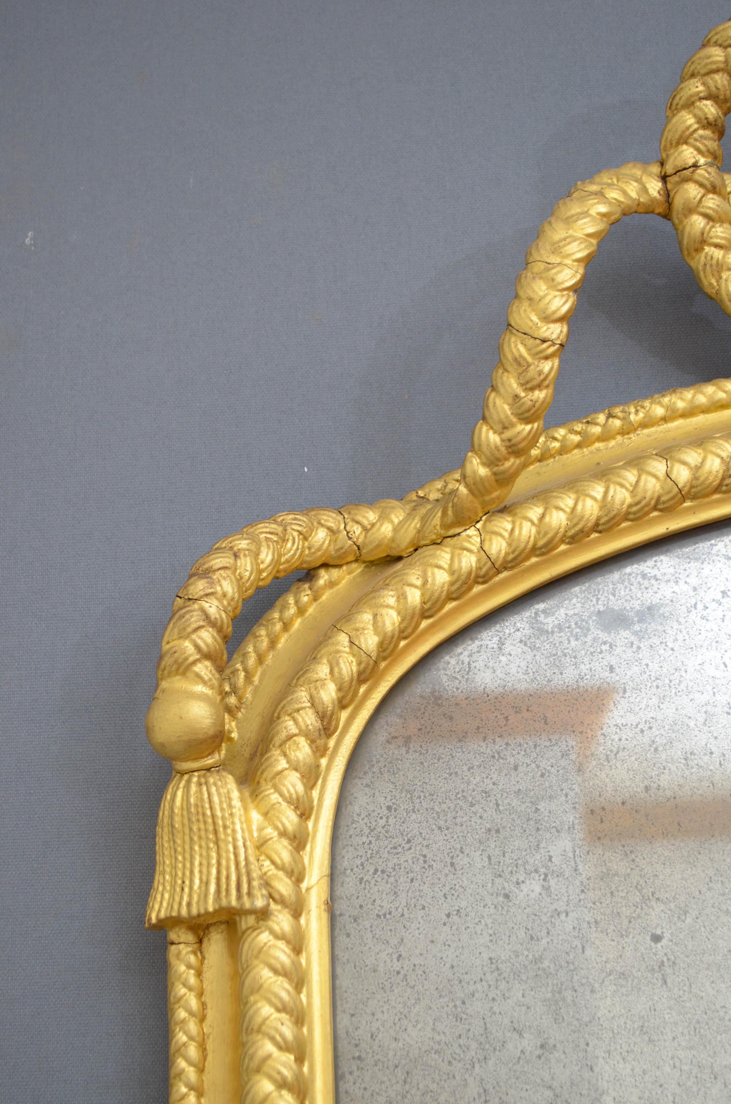 Anglais miroir en bois doré pleine longueur du 19ème siècle H75″ en vente