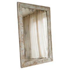 19th century full length pineframed mirror, rests of old paint ...