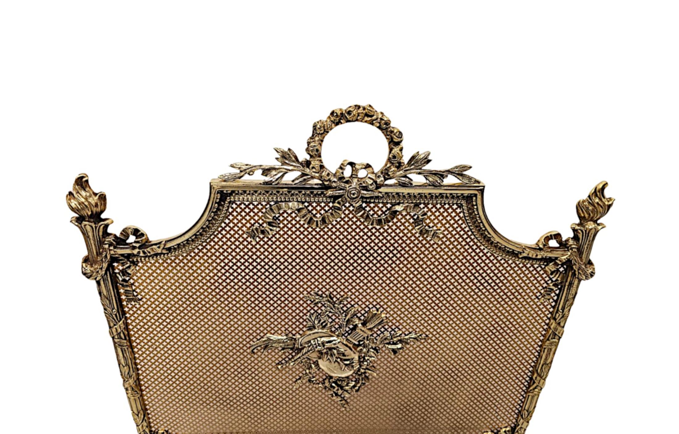 French 19th Century Fully Restored Brass Fire Screen For Sale
