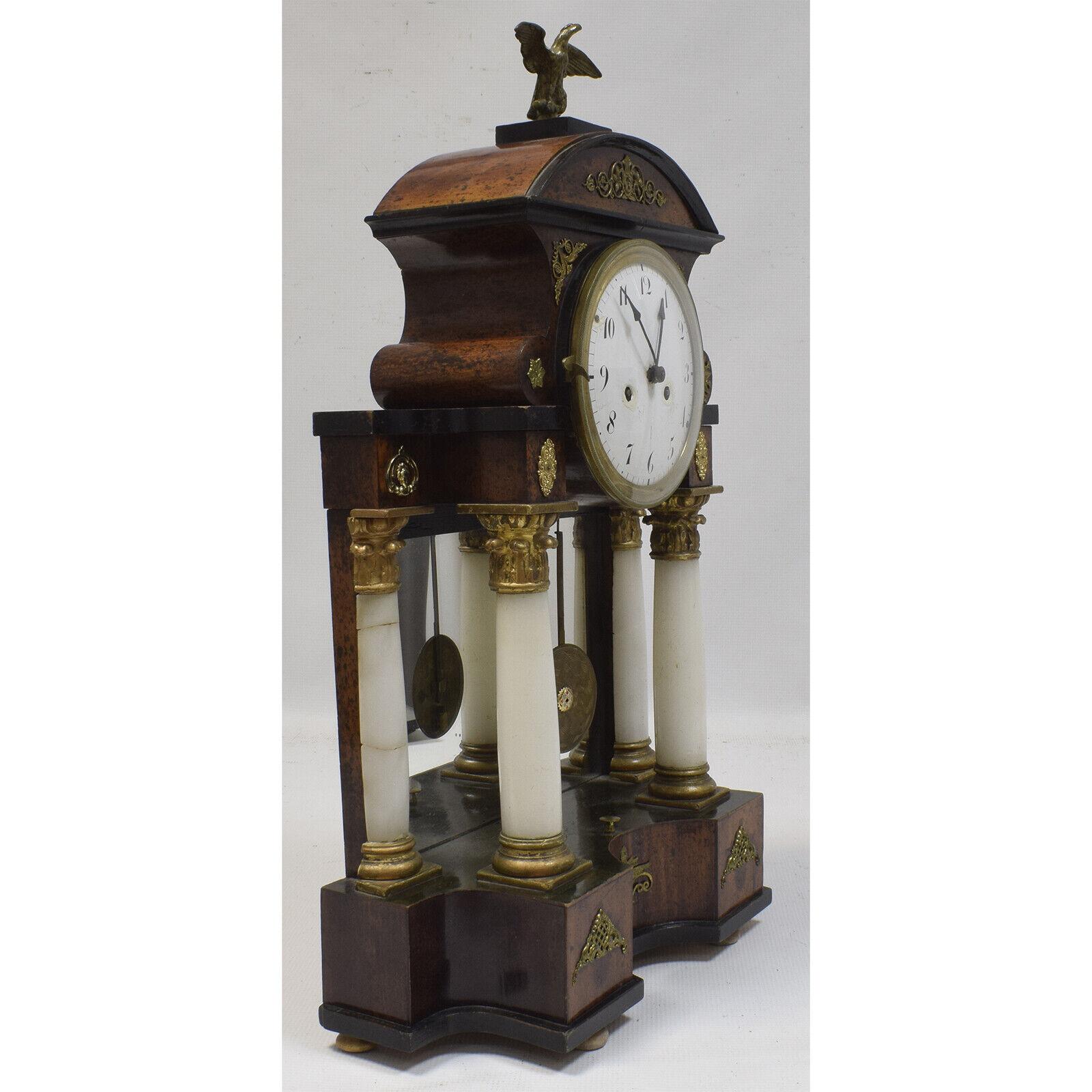 Marble 19th Century Functional Column Clock: Antique Mantel Clock with Portico, 1G05 For Sale