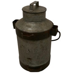 Antique 19th Century Galvanised Metal Milk Churn with Iron Strapping