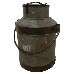 19th Century Galvanised Metal Milk Churn with Iron Strapping