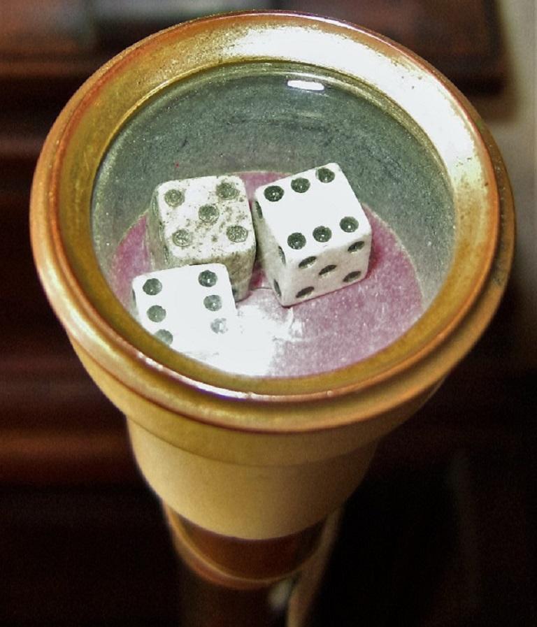 Bone 19th Century Gamblers Walking Cane with Dice in the Handle