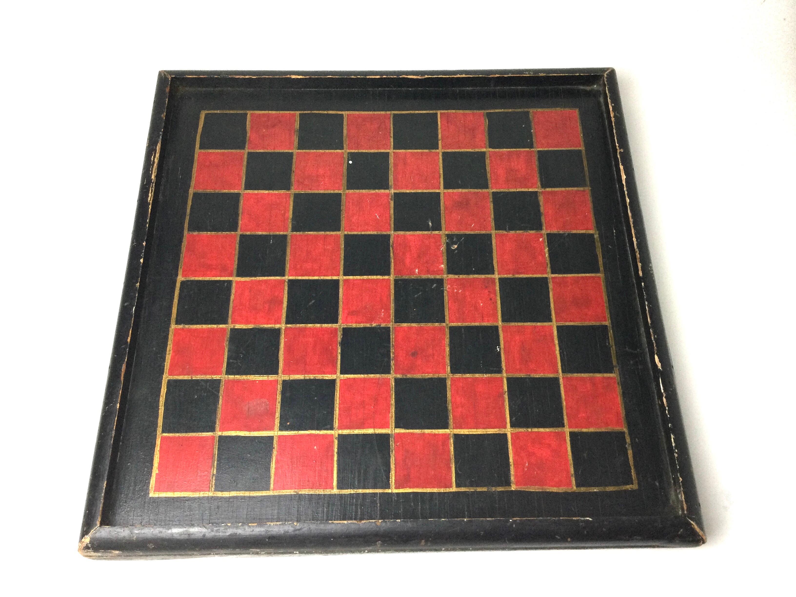 American 19th Century Game Board in Original Painted Red and Black Original Surface For Sale