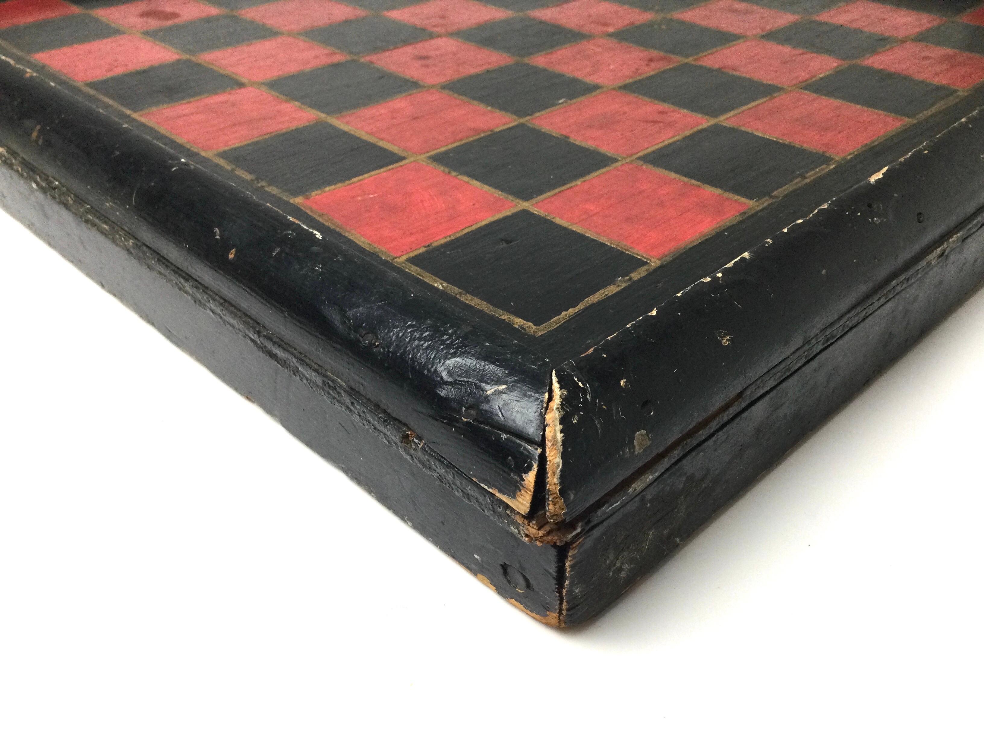19th Century Game Board in Original Painted Red and Black Original Surface In Good Condition For Sale In Lambertville, NJ