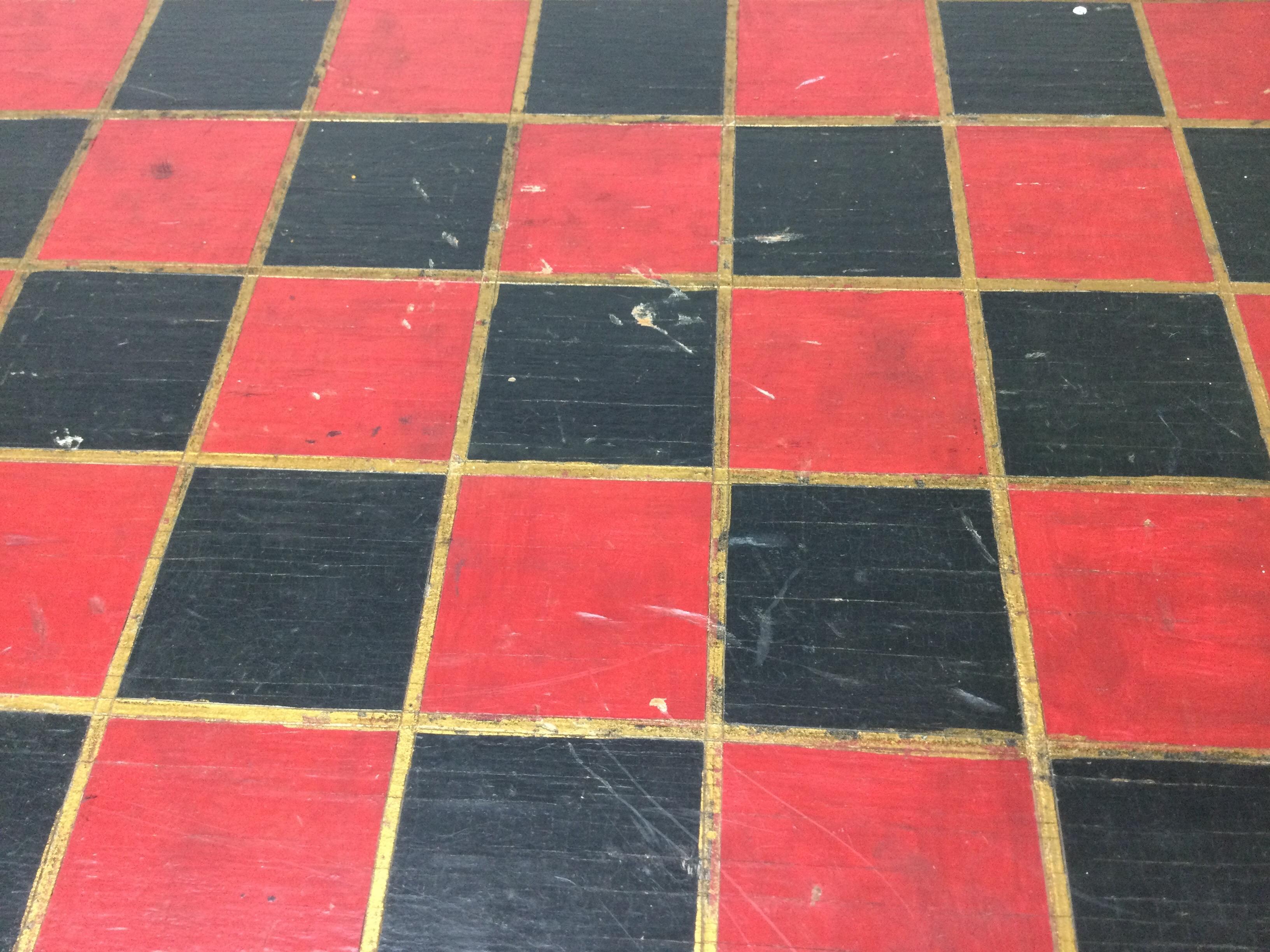 19th Century Game Board in Original Painted Red and Black Original Surface For Sale 1