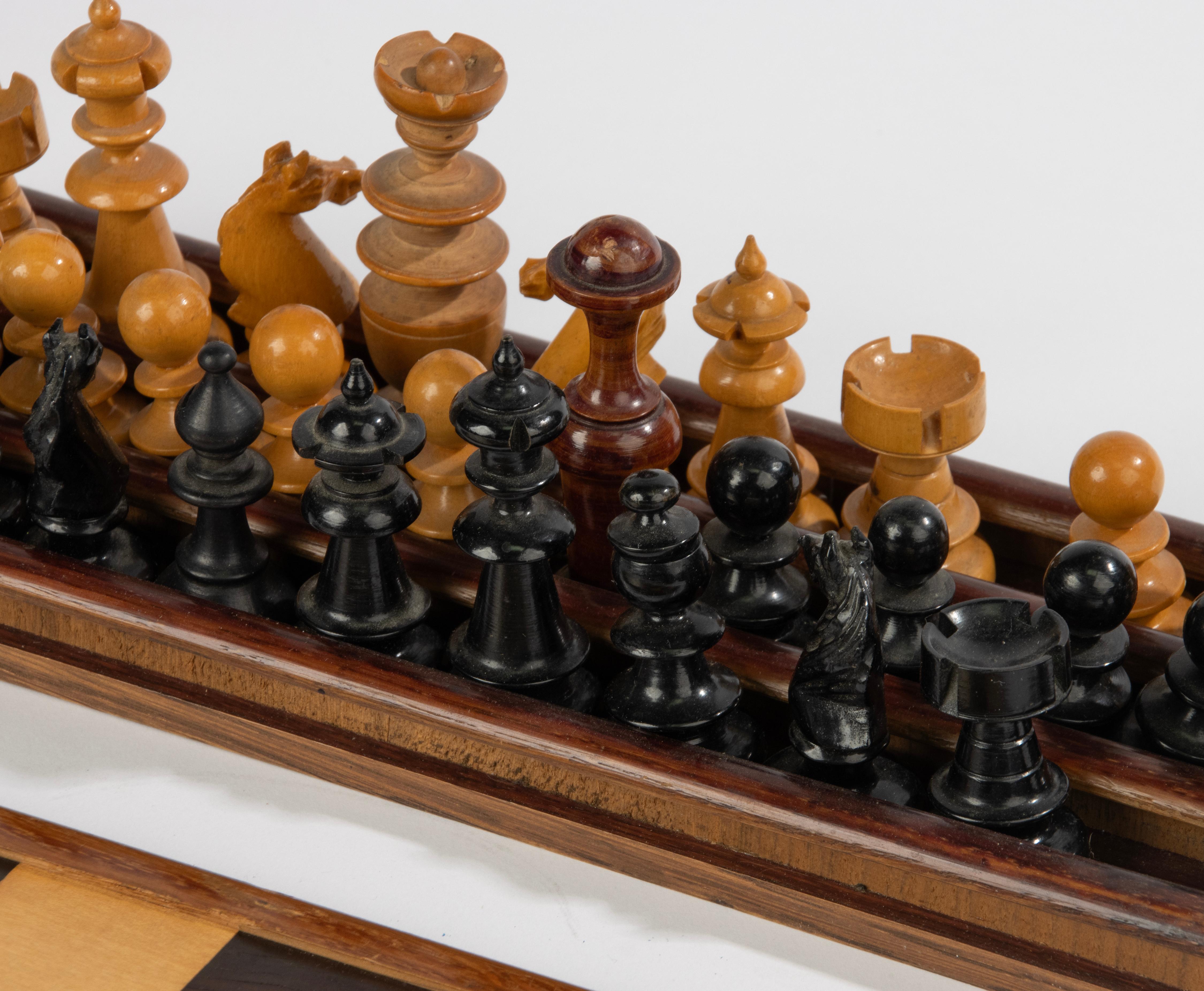 19th Century Game Box - Oak - Chess and Checkers - Dominoes For Sale 1