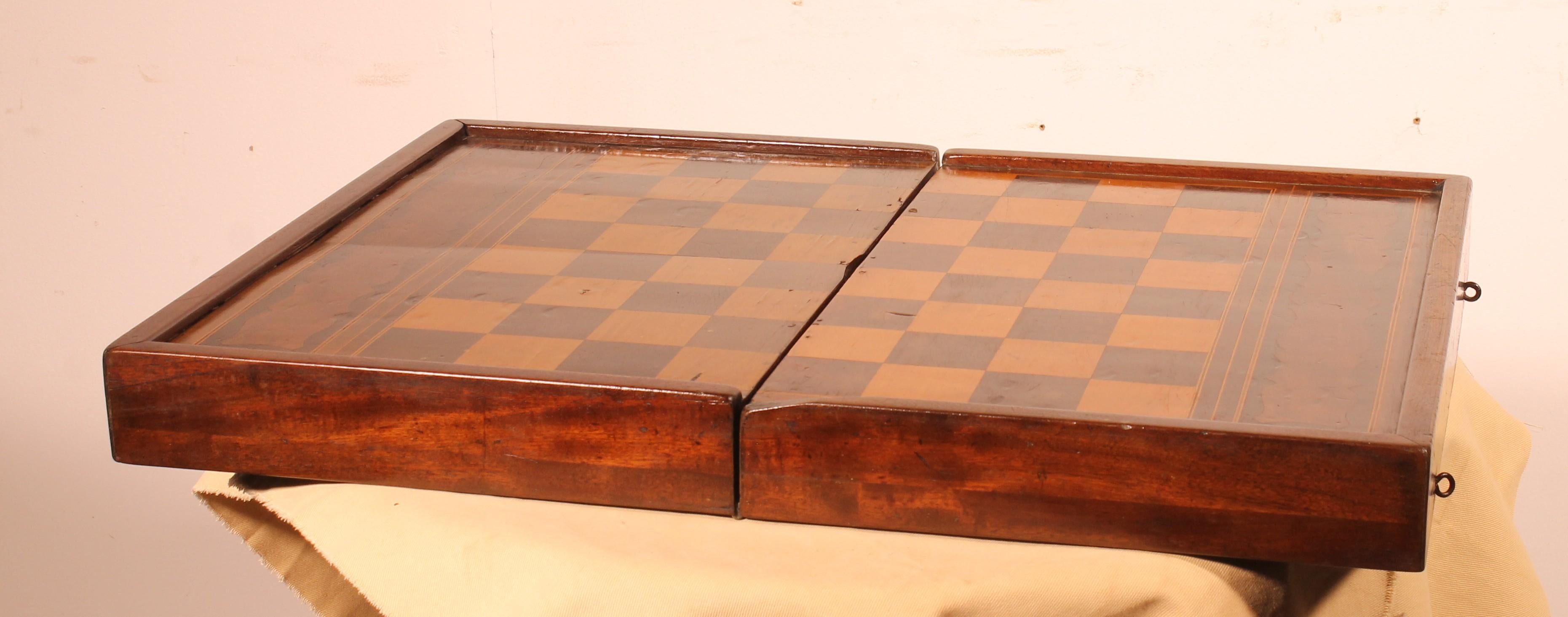 French 19th Century Games Box In Walnut And Boxwood For Sale