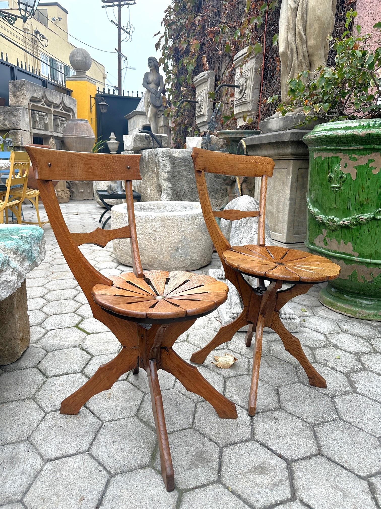 19th Century Garden Patio kitchen Chairs side hallway seats Los Angeles Antiques . Two remaining of late 19th century Garden Patio chairs. Belle epoque France. They are sold as an unidentical pair. The chairs were handmade and carved beautifully and