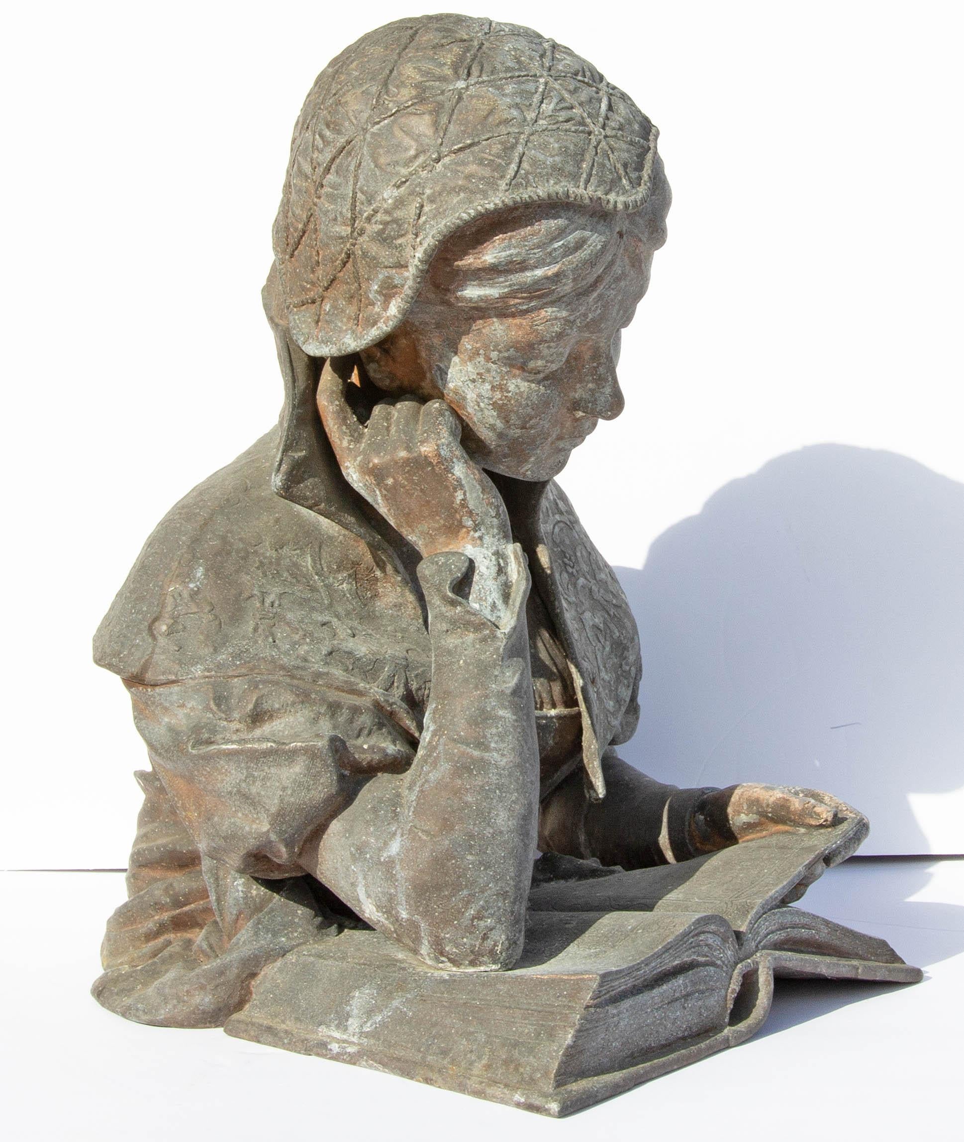 French 19th Century Garden Sculpture Girl Reading