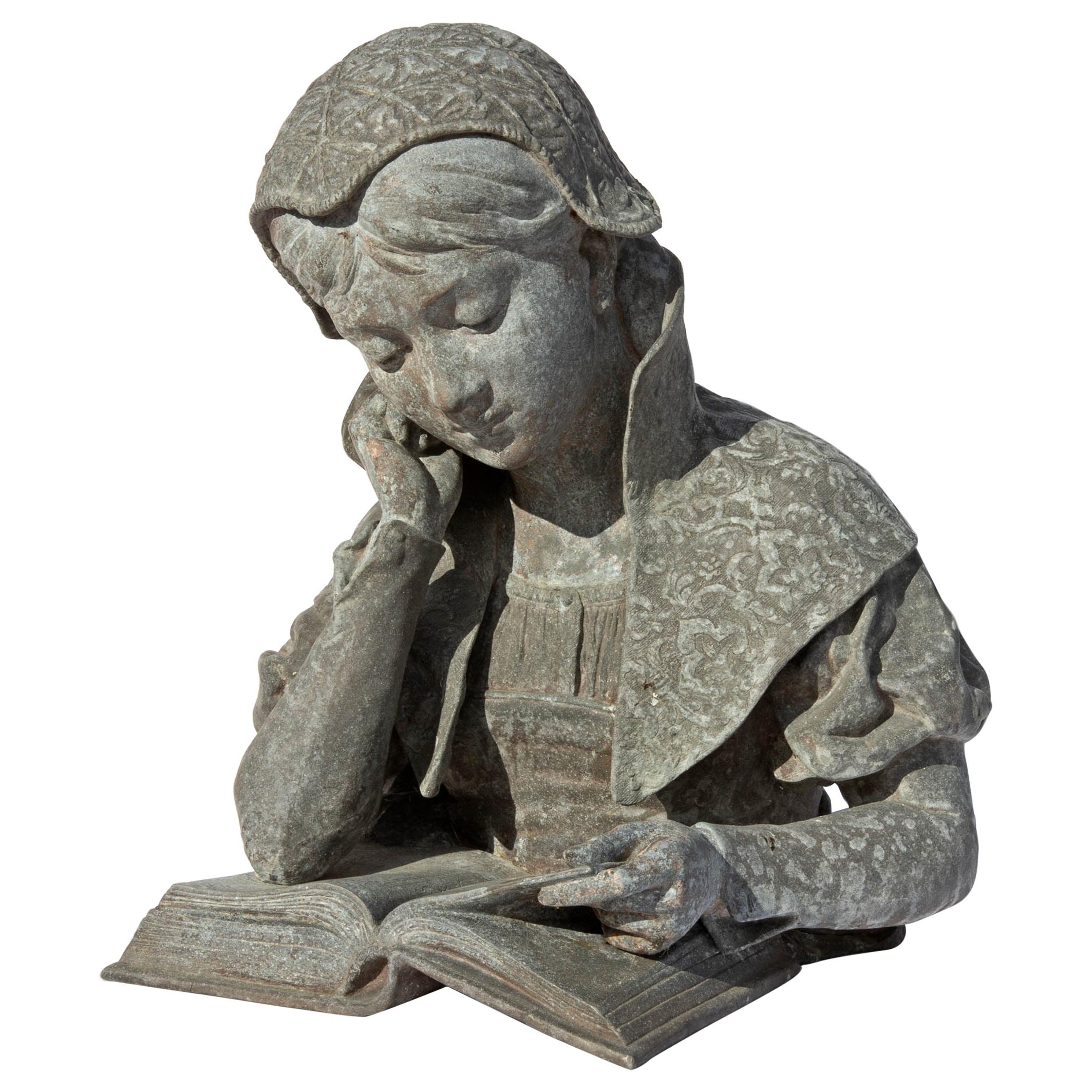 19th Century Garden Sculpture Girl Reading
