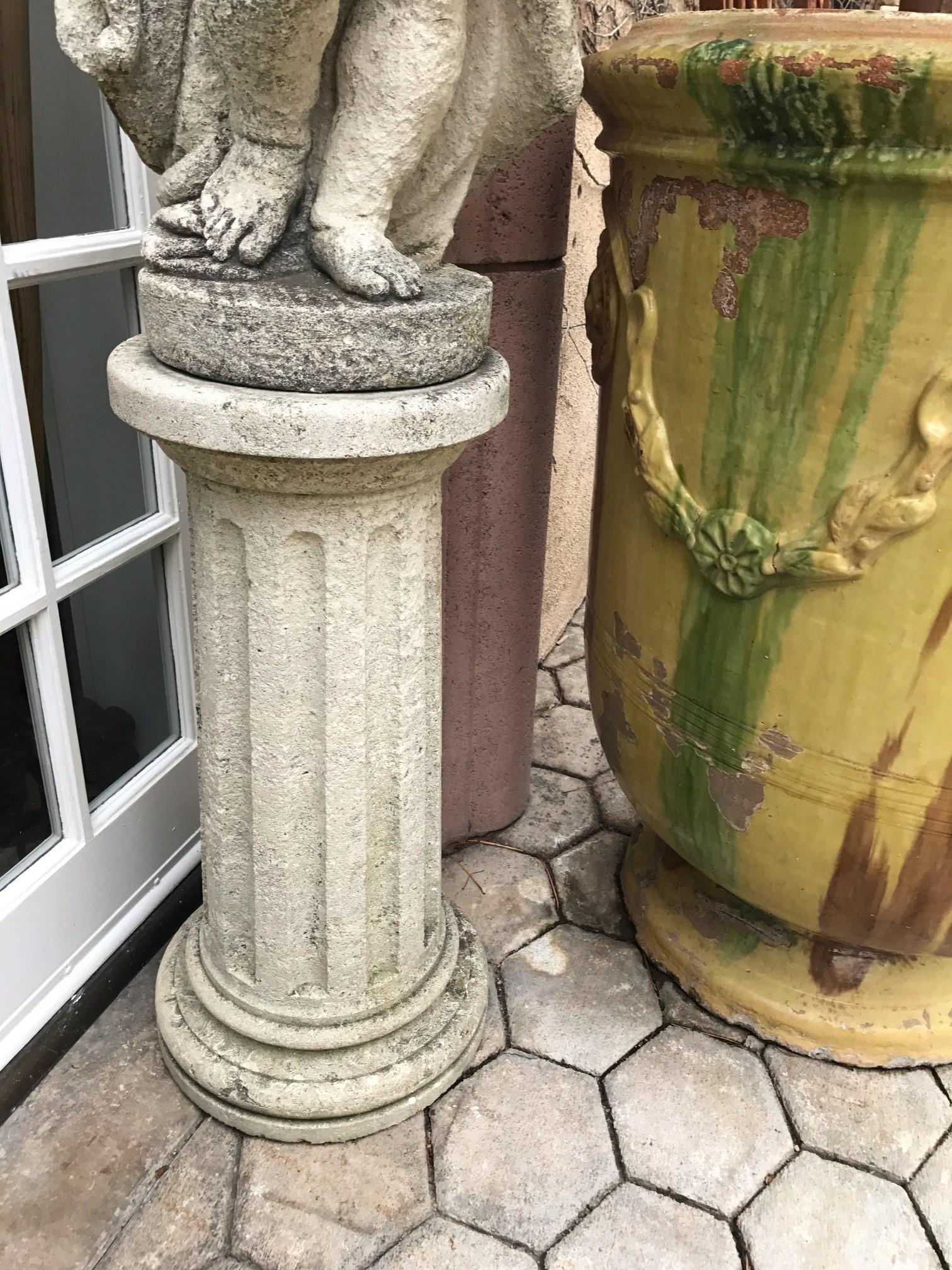 19th C. Garden Statue of Cupid on a Carved Stone Base Column