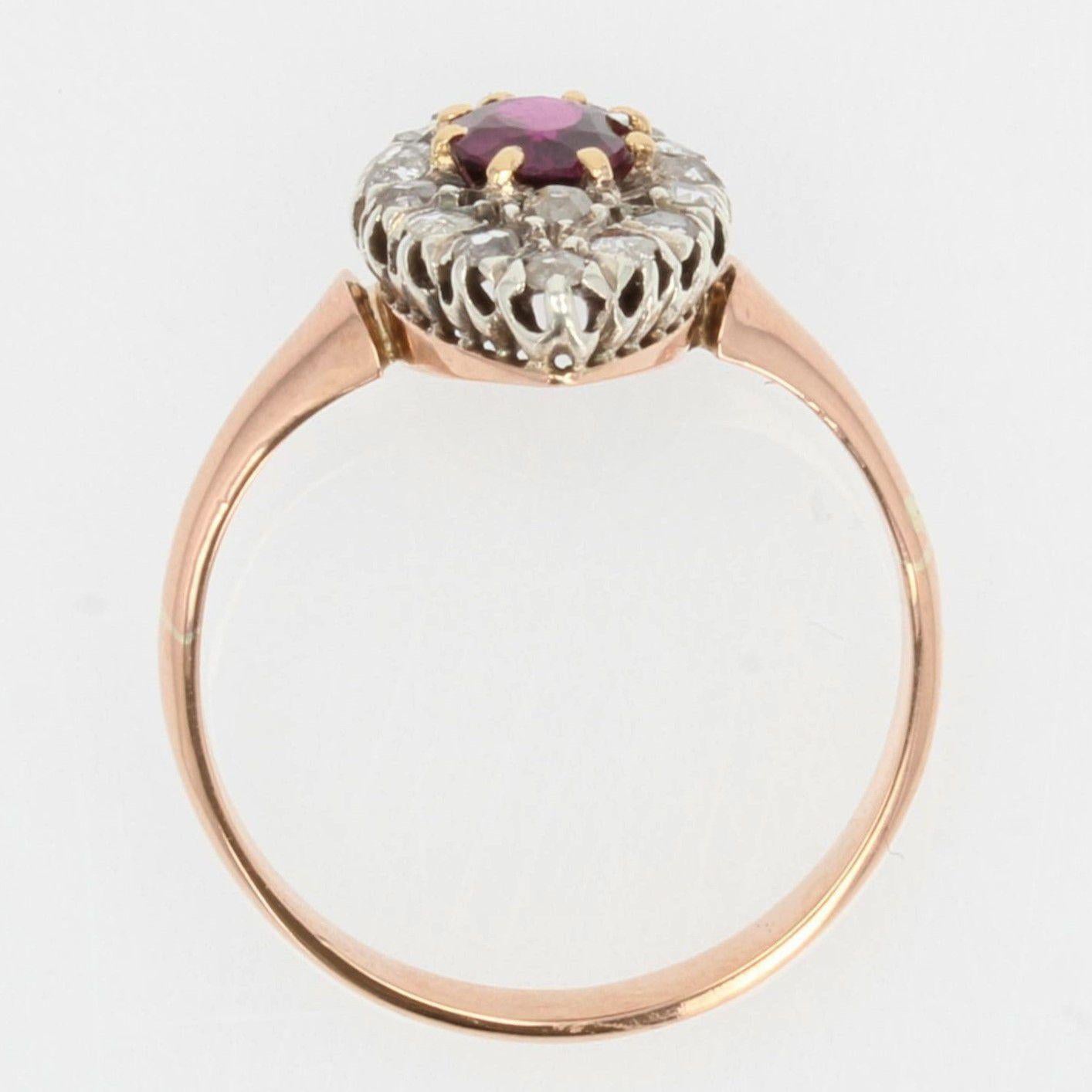 19th Century Garnet Diamonds 18 Karat Rose Gold Marquise Ring For Sale 5