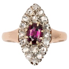 Antique 19th Century Garnet Diamonds 18 Karat Rose Gold Marquise Ring