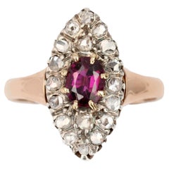 19th Century Garnet Diamonds 18 Karat Rose Gold Marquise Ring